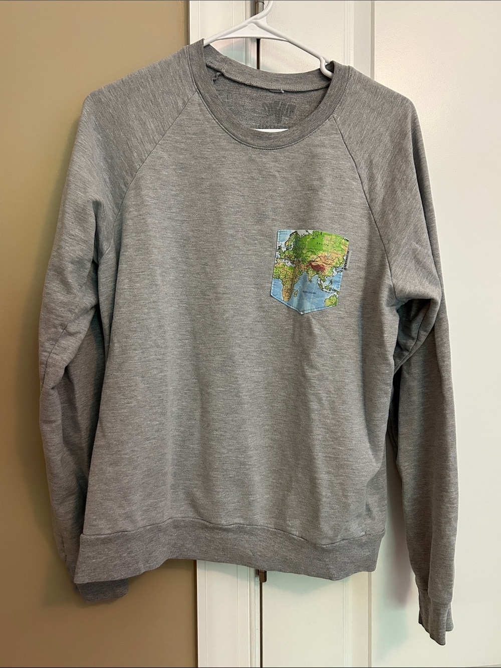 Women’s  Gray Crewneck Sweater with Map Patch Pocket